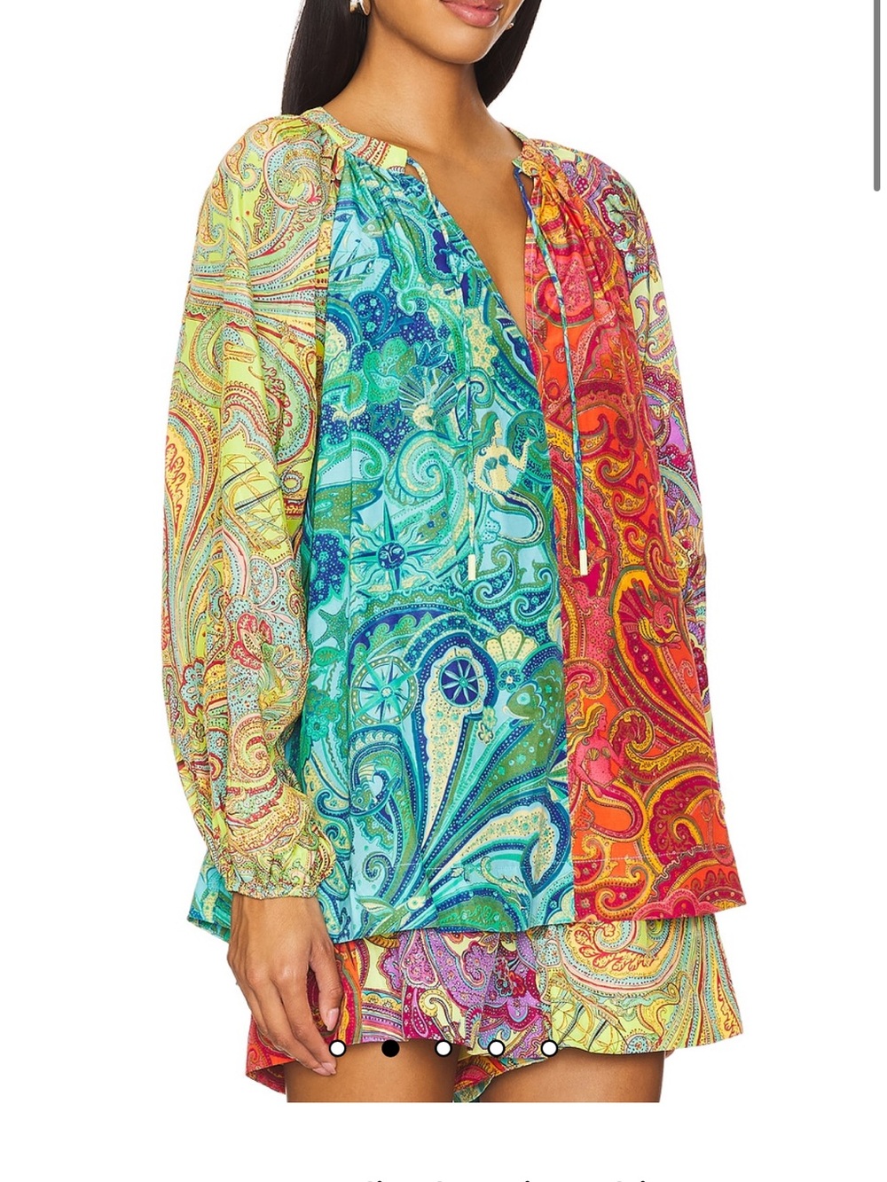 Alemais Ceto Spliced Paisley Silk Blend Tunic Blouse Multicolor US 2 / AU 6 NWOT - Picture 3 of 3